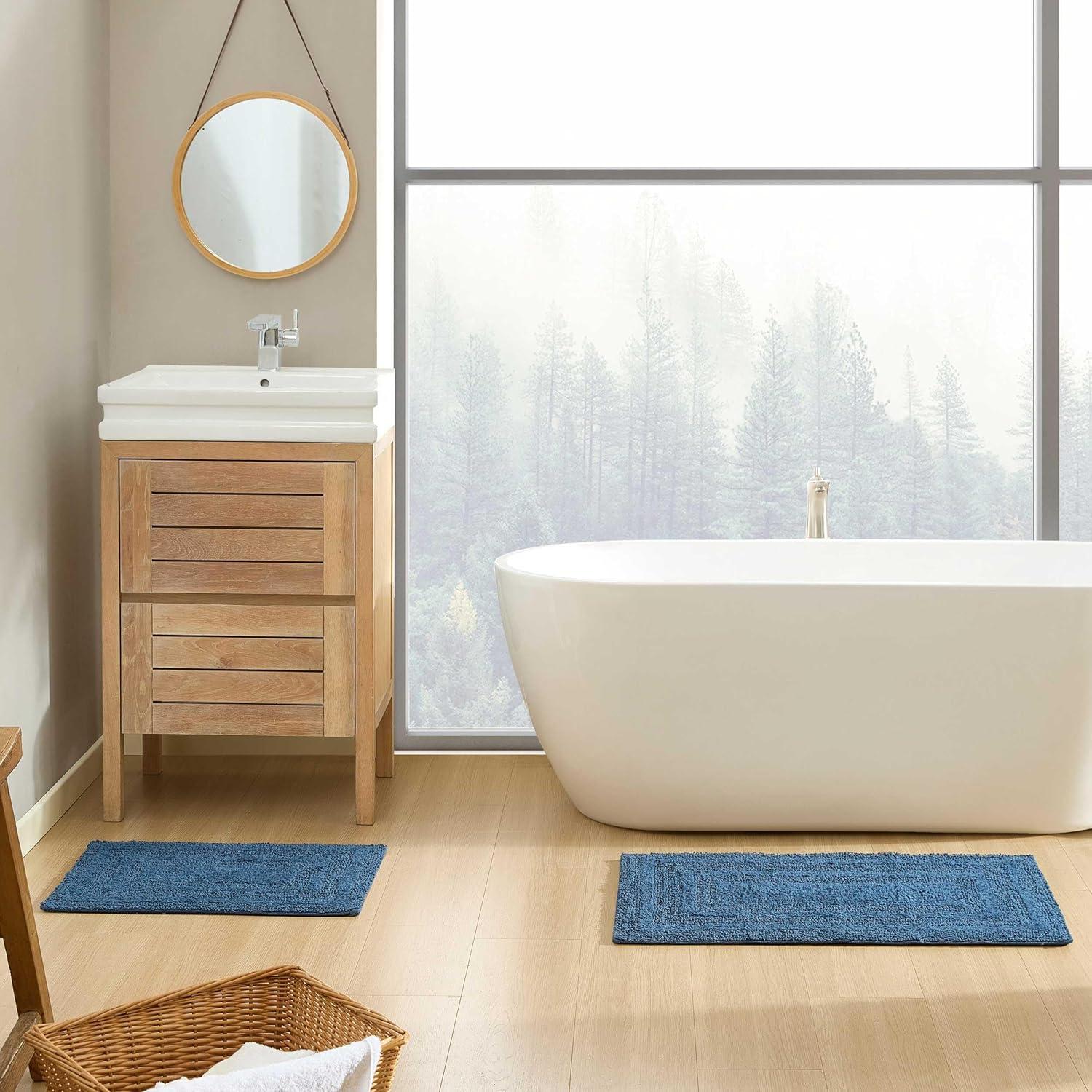 imageEddie Bauer  Bathroom Rug 100 Soft Plush Tufted Cotton Bath Rug Highly Absorbent QuickDry and SkidResistant Backing Logan Turquoise 24quot x 40quotIndigo Blue