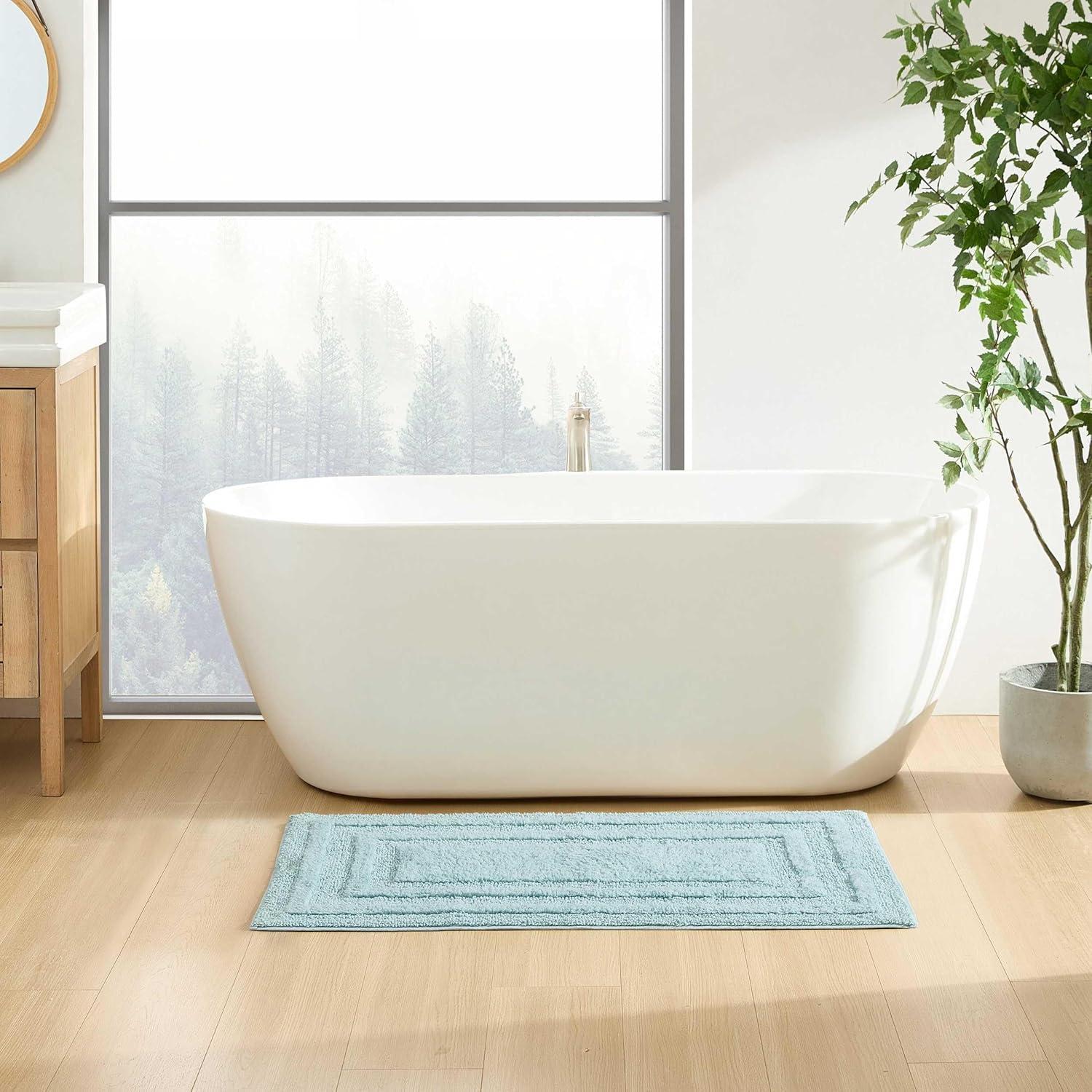 imageEddie Bauer  Bathroom Rug 100 Soft Plush Tufted Cotton Bath Rug Highly Absorbent QuickDry and SkidResistant Backing Logan Turquoise 24quot x 40quotTurquoise