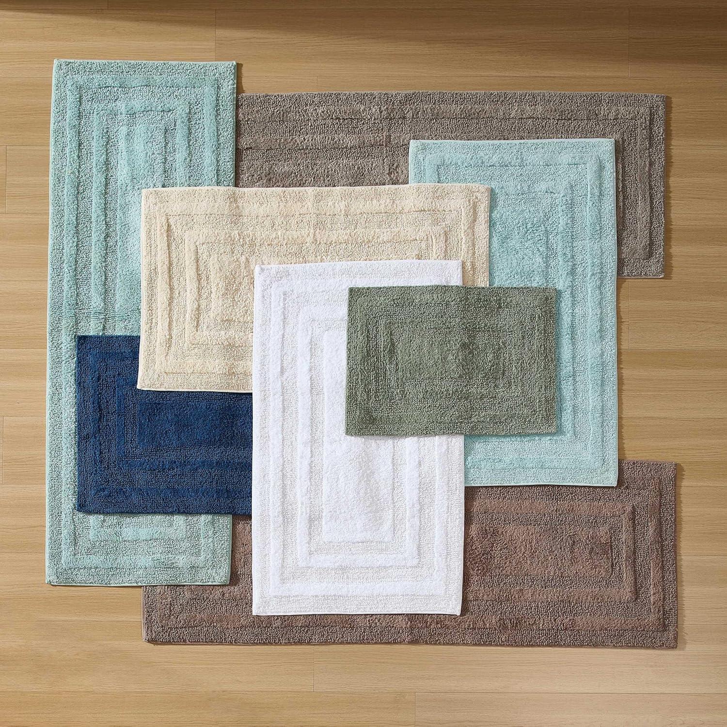 imageEddie Bauer  Bathroom Rug 100 Soft Plush Tufted Cotton Bath Rug Highly Absorbent QuickDry and SkidResistant Backing Logan Turquoise 24quot x 40quotWhite