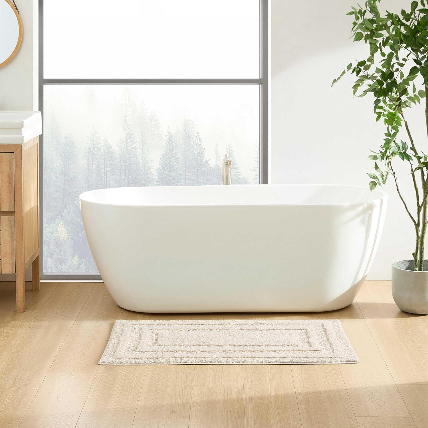 imageEddie Bauer  Bathroom Rug 100 Soft Plush Tufted Cotton Bath Rug Highly Absorbent QuickDry and SkidResistant Backing Logan Turquoise 24quot x 40quotWhite