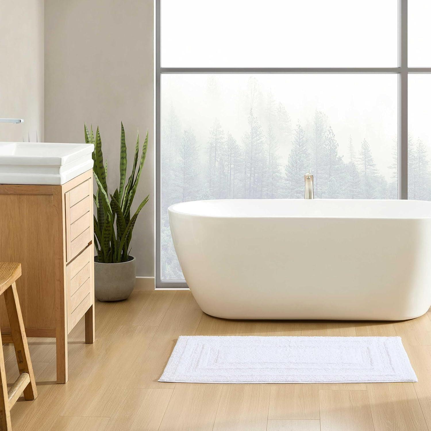 imageEddie Bauer  Bathroom Rug 100 Soft Plush Tufted Cotton Bath Rug Highly Absorbent QuickDry and SkidResistant Backing Logan Turquoise 24quot x 40quotWhite