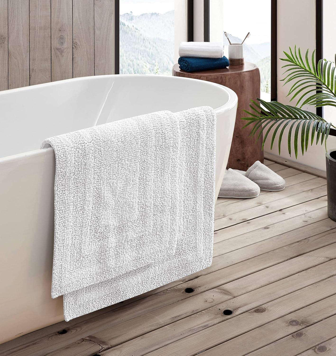 imageEddie Bauer  Bathroom Rug 100 Soft Plush Tufted Cotton Bath Rug Highly Absorbent QuickDry and SkidResistant Backing Logan Turquoise 24quot x 40quotWhite