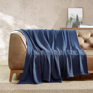 Eddie Bauer – Twin Size Blanket, 100% Soft Cotton Bed Blanket for Year Round Comfort, Throw Blanket for Couch or Bed (Herringbone Navy)(Herringbone Navy)