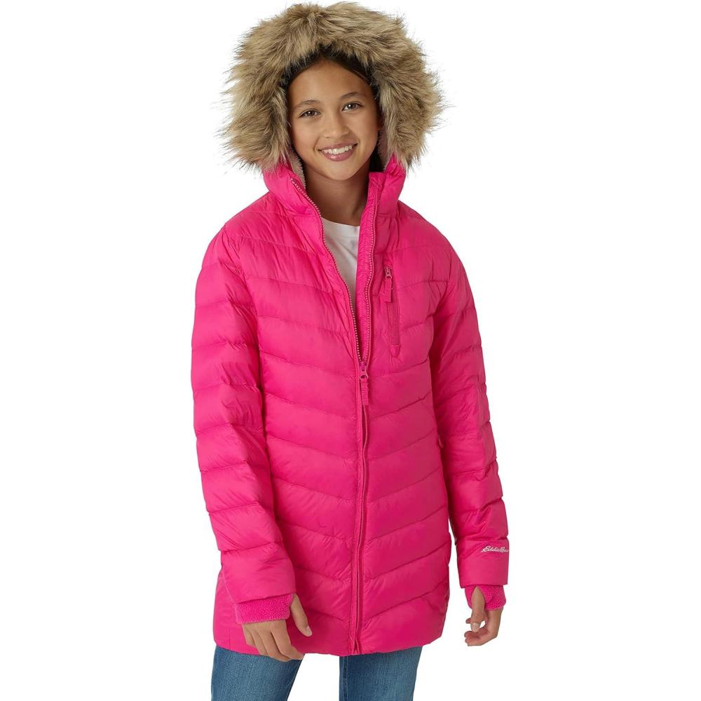 imageEddie Bauer Girls Long Parka Jacket  Down Bubble Coat with Fur Hood for Girls 316Beetroot Purple