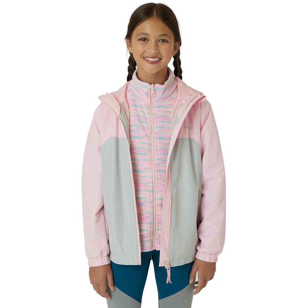 imageEddie Bauer Girls Rain Jacket  Lone Peak Waterproof 3 in 1 Insulated Windbreaker Coat with Removable Fleece Lining 520Soft Pink