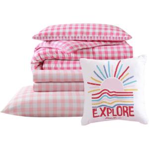 Eddie Bauer Kids – Kids Comforter Set, Super Soft Reversible Toddler Bedding with Matching Sham & Bonus Decorative Pillow, Ideal Boy Room Essentials (Vinny & Shark Friends Blue, Twin)(Pink)