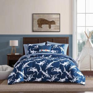 Eddie Bauer Kids – Kids Comforter Set, Super Soft Reversible Toddler Bedding with Matching Sham & Bonus Decorative Pillow, Ideal Boy Room Essentials (Vinny & Shark Friends Blue, Twin)(Vinny & Shark Friends Blue)