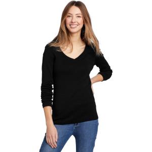 Eddie Bauer Women’s Favorite Long-Sleeve V-Neck T-Shirt(Black/Black)