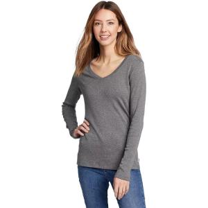 Eddie Bauer Women’s Favorite Long-Sleeve V-Neck T-Shirt(Med Htr Gray)