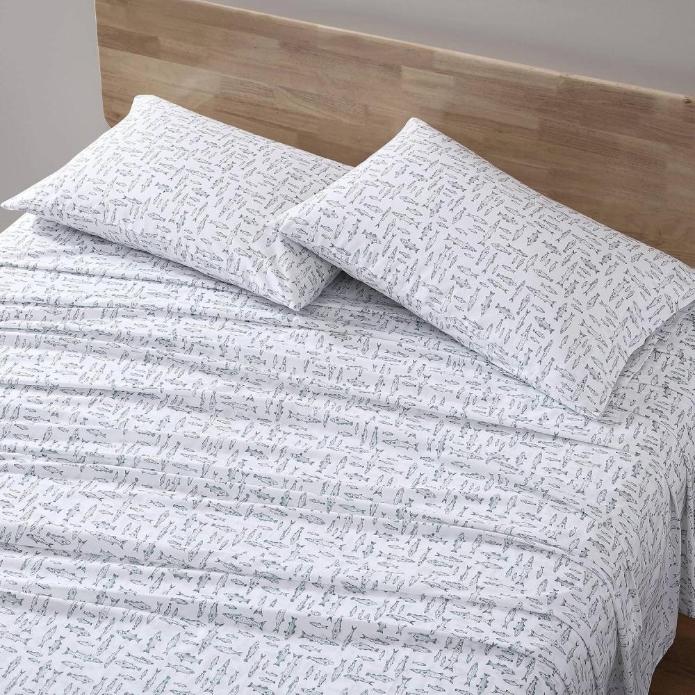 imageEddie Bauer  Twin Sheet Set Cotton Percale Bed Sheets Crisp ampamp Cool Ideal Dorm Essentials Canoe Lake Paddle White TwinAlbright Hill GreenWhite