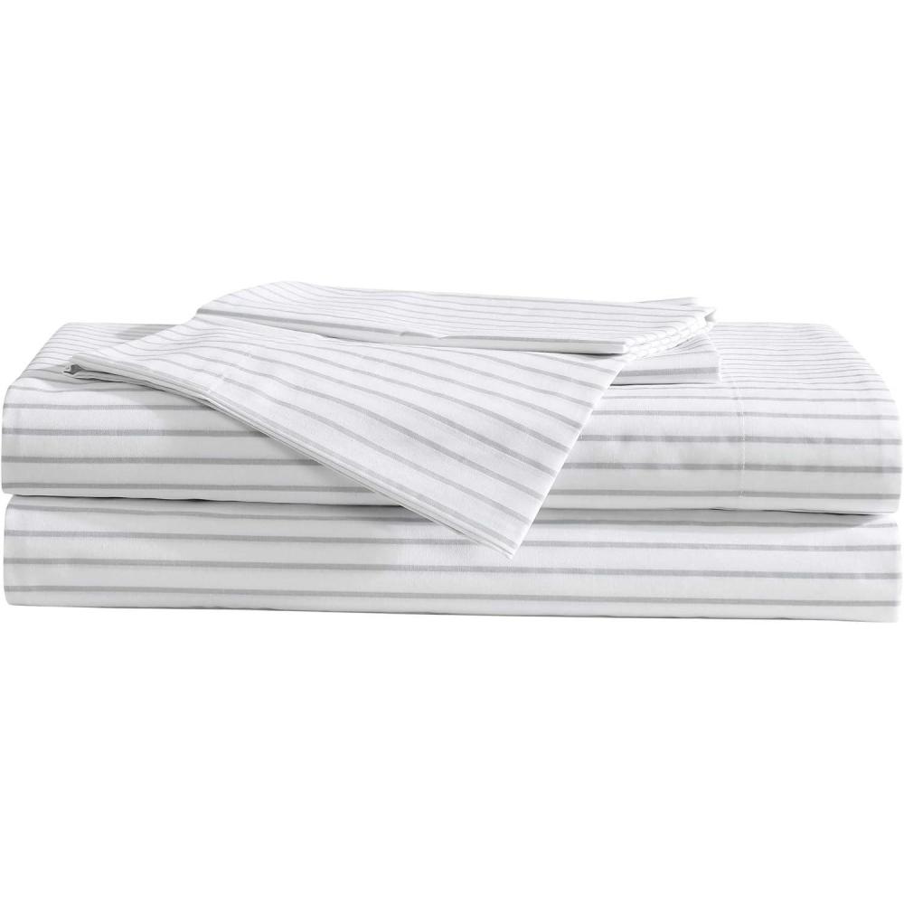 imageEddie Bauer  Twin Sheet Set Cotton Percale Bed Sheets Crisp ampamp Cool Ideal Dorm Essentials Canoe Lake Paddle White TwinArden Stripe Grey