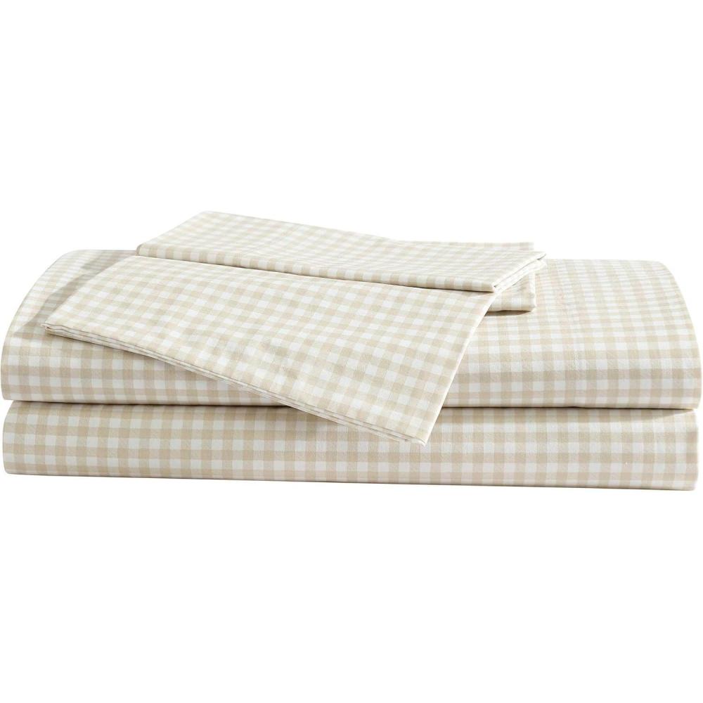 imageEddie Bauer  Twin Sheet Set Cotton Percale Bed Sheets Crisp ampamp Cool Ideal Dorm Essentials Canoe Lake Paddle White TwinBeige