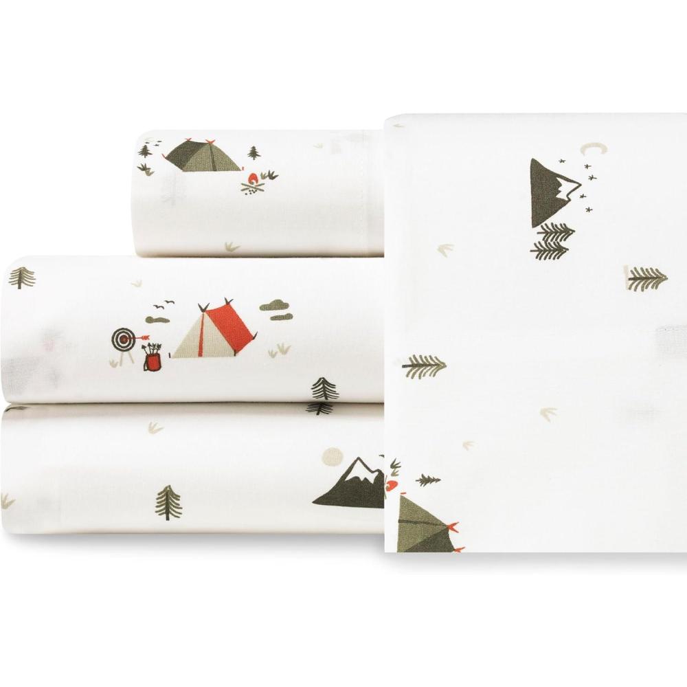 imageEddie Bauer  Twin Sheet Set Cotton Percale Bed Sheets Crisp ampamp Cool Ideal Dorm Essentials Canoe Lake Paddle White TwinCascade Camping WhiteGreenOrange