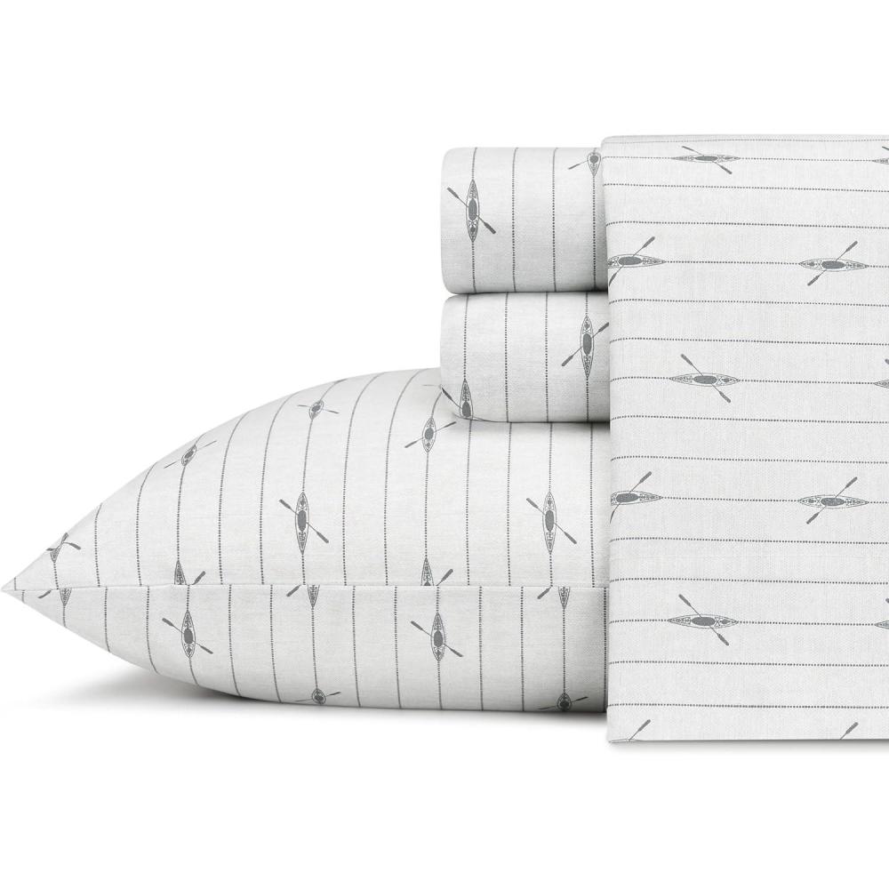 imageEddie Bauer  Twin Sheet Set Cotton Percale Bed Sheets Crisp ampamp Cool Ideal Dorm Essentials Canoe Lake Paddle White TwinDownstream Light GreyGrey