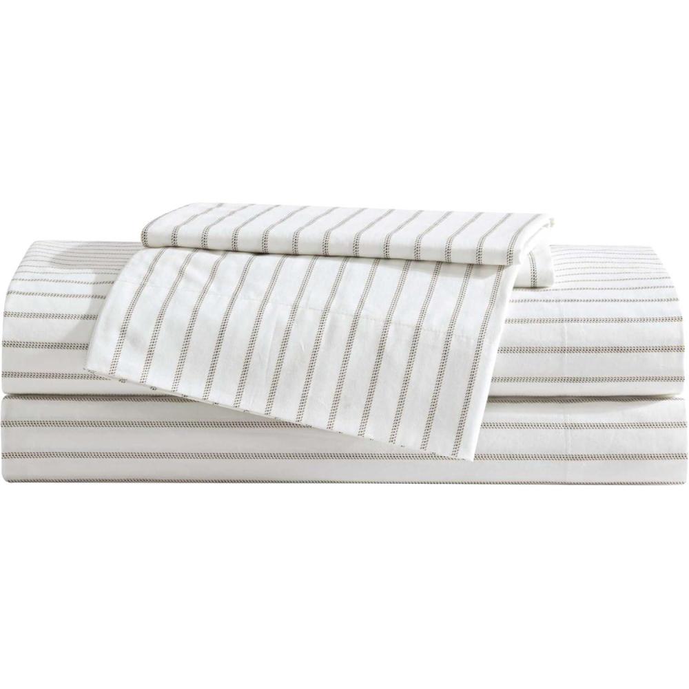 imageEddie Bauer  Twin Sheet Set Cotton Percale Bed Sheets Crisp ampamp Cool Ideal Dorm Essentials Canoe Lake Paddle White TwinEssential Stripe Beige