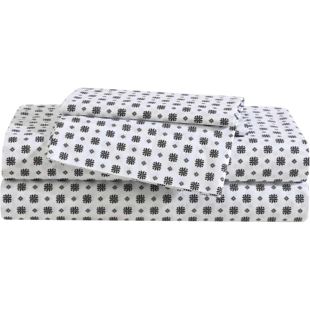 imageEddie Bauer  Twin Sheet Set Cotton Percale Bed Sheets Crisp ampamp Cool Ideal Dorm Essentials Canoe Lake Paddle White TwinFairisle Sprinkle Black