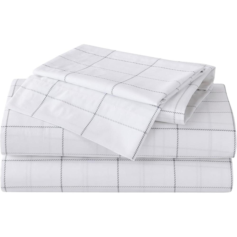 imageEddie Bauer  Twin Sheet Set Cotton Percale Bed Sheets Crisp ampamp Cool Ideal Dorm Essentials Canoe Lake Paddle White TwinNorthern Plaid WhiteGrey