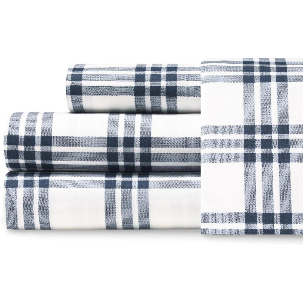 imageEddie Bauer  Twin Sheet Set Cotton Percale Bed Sheets Crisp ampamp Cool Ideal Dorm Essentials Canoe Lake Paddle White TwinPlaid NavyWhite