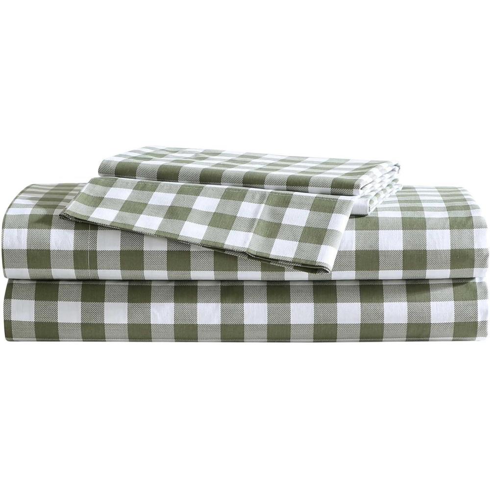 imageEddie Bauer  Twin Sheet Set Cotton Percale Bed Sheets Crisp ampamp Cool Ideal Dorm Essentials Canoe Lake Paddle White TwinPreston Check Green