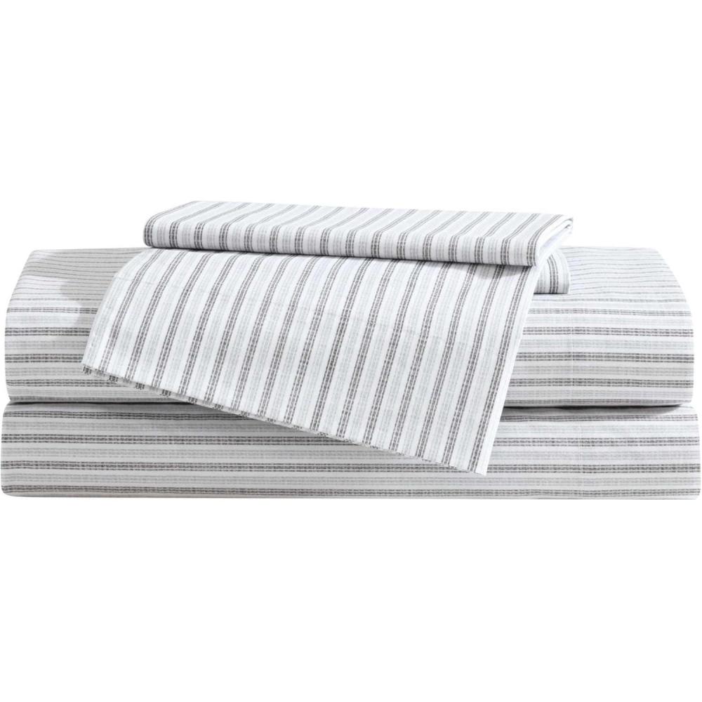 imageEddie Bauer  Twin Sheet Set Cotton Percale Bed Sheets Crisp ampamp Cool Ideal Dorm Essentials Canoe Lake Paddle White TwinTicking Stripe Grey
