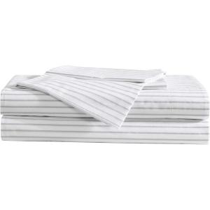 Eddie Bauer – Twin Sheet Set, Cotton Percale Bed Sheets, Crisp & Cool, Ideal Dorm Essentials (Canoe Lake Paddle White, Twin)(Arden Stripe Grey)