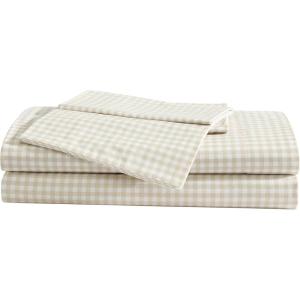 Eddie Bauer – Twin Sheet Set, Cotton Percale Bed Sheets, Crisp & Cool, Ideal Dorm Essentials (Canoe Lake Paddle White, Twin)(Beige)
