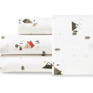 Eddie Bauer – Twin Sheet Set, Cotton Percale Bed Sheets, Crisp & Cool, Ideal Dorm Essentials (Canoe Lake Paddle White, Twin)(Cascade Camping White/Green/Orange)