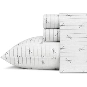 Eddie Bauer – Twin Sheet Set, Cotton Percale Bed Sheets, Crisp & Cool, Ideal Dorm Essentials (Canoe Lake Paddle White, Twin)(Downstream Light Grey/Grey)