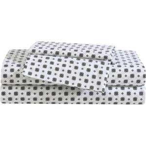 Eddie Bauer – Twin Sheet Set, Cotton Percale Bed Sheets, Crisp & Cool, Ideal Dorm Essentials (Canoe Lake Paddle White, Twin)(Fairisle Sprinkle Black)