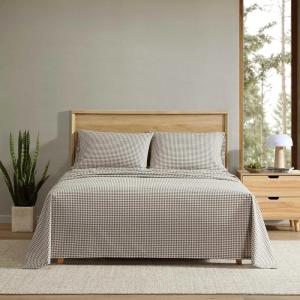 Eddie Bauer – Twin Sheet Set, Cotton Percale Bed Sheets, Crisp & Cool, Ideal Dorm Essentials (Canoe Lake Paddle White, Twin)(Harrison Brown)