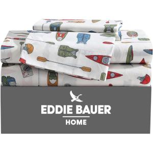 Eddie Bauer – Twin Sheet Set, Cotton Percale Bed Sheets, Crisp & Cool, Ideal Dorm Essentials (Canoe Lake Paddle White, Twin)(Kayak Adventure White)