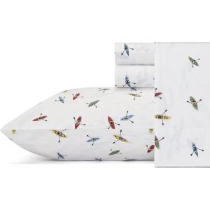 Eddie Bauer – Twin Sheet Set, Cotton Percale Bed Sheets, Crisp & Cool, Ideal Dorm Essentials (Canoe Lake Paddle White, Twin)(Kayaks White/Blue/Red)