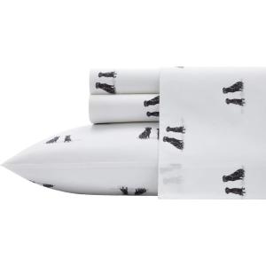 Eddie Bauer – Twin Sheet Set, Cotton Percale Bed Sheets, Crisp & Cool, Ideal Dorm Essentials (Canoe Lake Paddle White, Twin)(Labrador Fields White/Black/Red)