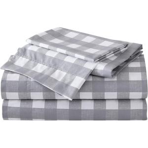 Eddie Bauer – Twin Sheet Set, Cotton Percale Bed Sheets, Crisp & Cool, Ideal Dorm Essentials (Canoe Lake Paddle White, Twin)(Lakehouse Plaid Grey/White)