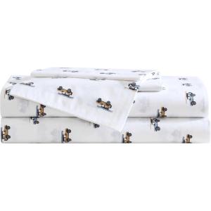 Eddie Bauer – Twin Sheet Set, Cotton Percale Bed Sheets, Crisp & Cool, Ideal Dorm Essentials (Canoe Lake Paddle White, Twin)(Out to the Beach Orange)