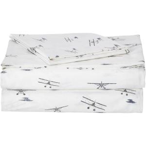 Eddie Bauer – Twin Sheet Set, Cotton Percale Bed Sheets, Crisp & Cool, Ideal Dorm Essentials (Canoe Lake Paddle White, Twin)(Sea Planes Blue)