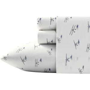 Eddie Bauer – Twin Sheet Set, Cotton Percale Bed Sheets, Crisp & Cool, Ideal Dorm Essentials (Canoe Lake Paddle White, Twin)(Sea Planes White/Red/Blue)