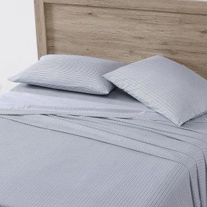 Eddie Bauer – Twin Sheet Set, Cotton Percale Bed Sheets, Crisp & Cool, Ideal Dorm Essentials (Canoe Lake Paddle White, Twin)(Ticking Stripe Blue/White)
