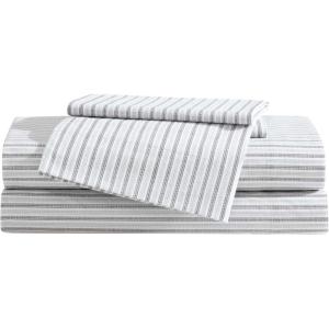 Eddie Bauer – Twin Sheet Set, Cotton Percale Bed Sheets, Crisp & Cool, Ideal Dorm Essentials (Canoe Lake Paddle White, Twin)(Ticking Stripe Grey)