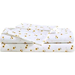 Eddie Bauer – Twin Sheet Set, Cotton Percale Bed Sheets, Crisp & Cool, Ideal Dorm Essentials (Canoe Lake Paddle White, Twin)(Yellow)