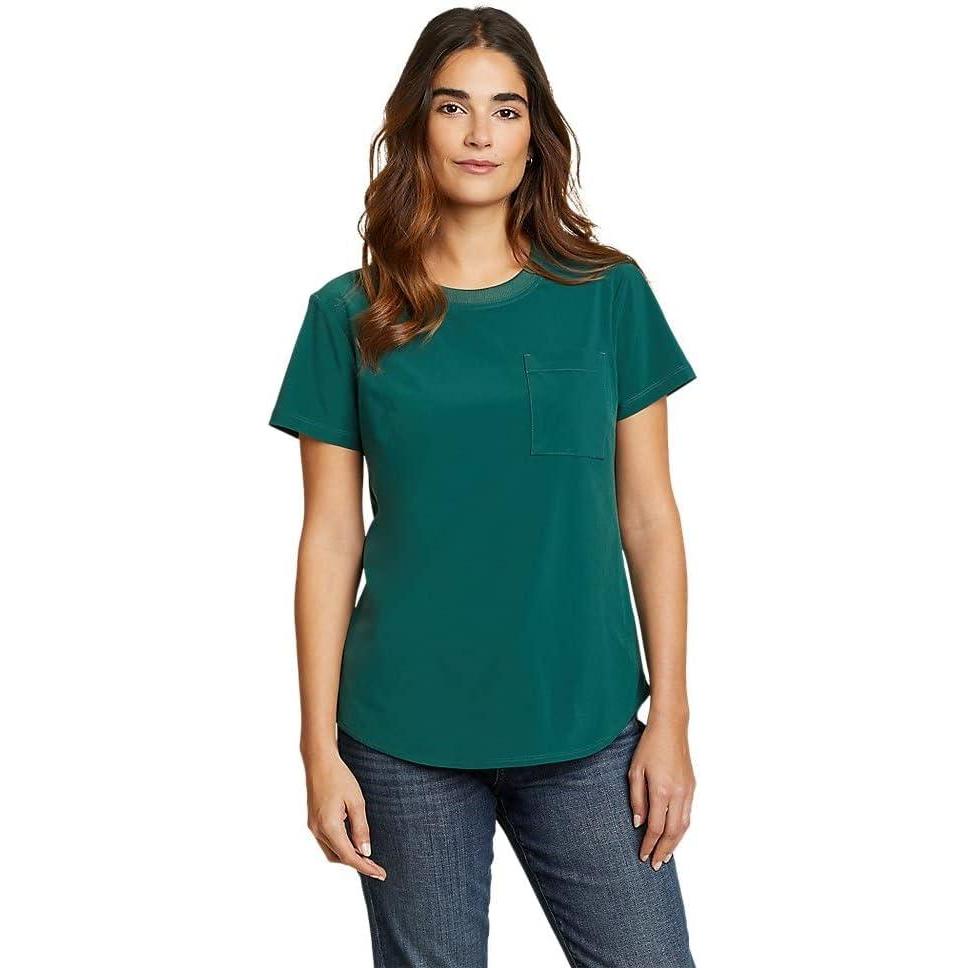 imageEddie Bauer Womens Departure ShortSleeve Pocket TShirtDk Evergreen