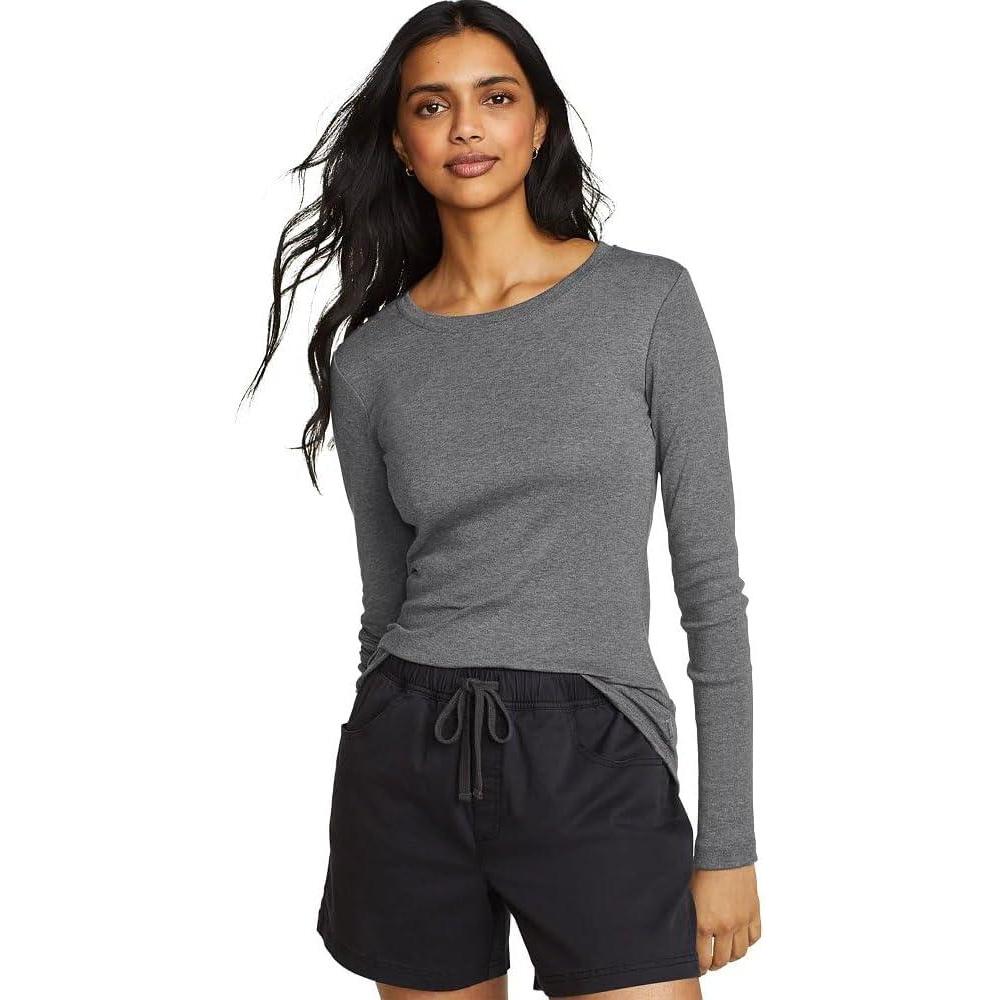 imageEddie Bauer Womens Favorite LongSleeve Crewneck TShirtMedium Heather Gray Grey