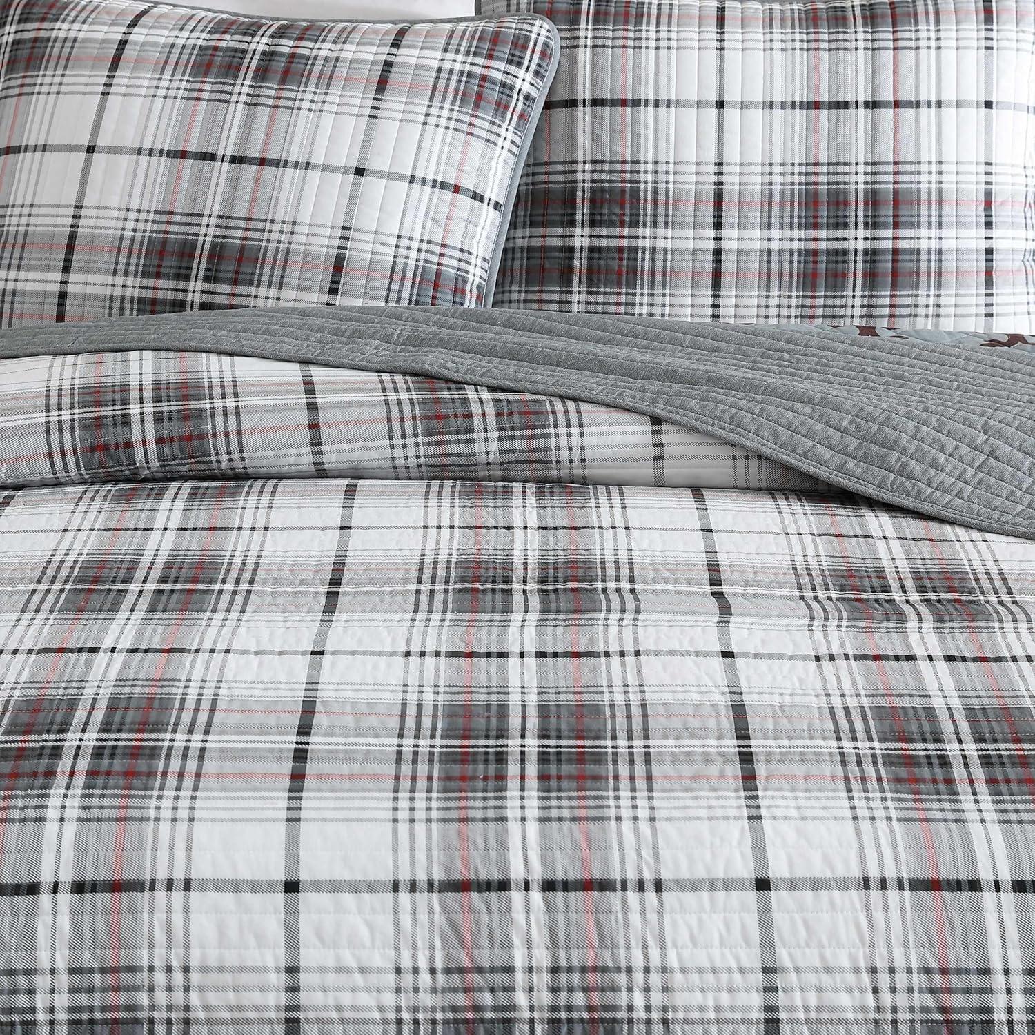 imageEddie Bauer Twin Quilt Set Reversible Cotton Bedding with Matching Sham Home Decor for All Seasons Camano Island Red TwinAlder Plaid Grey