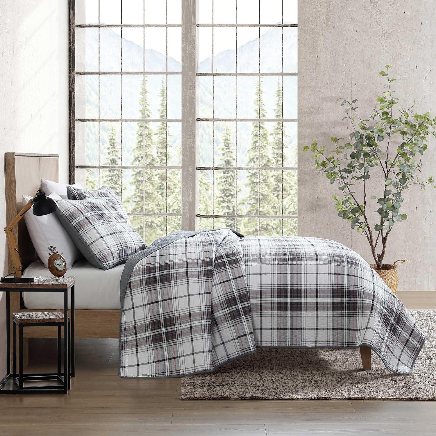 imageEddie Bauer Twin Quilt Set Reversible Cotton Bedding with Matching Sham Home Decor for All Seasons Camano Island Red TwinAlder Plaid Grey