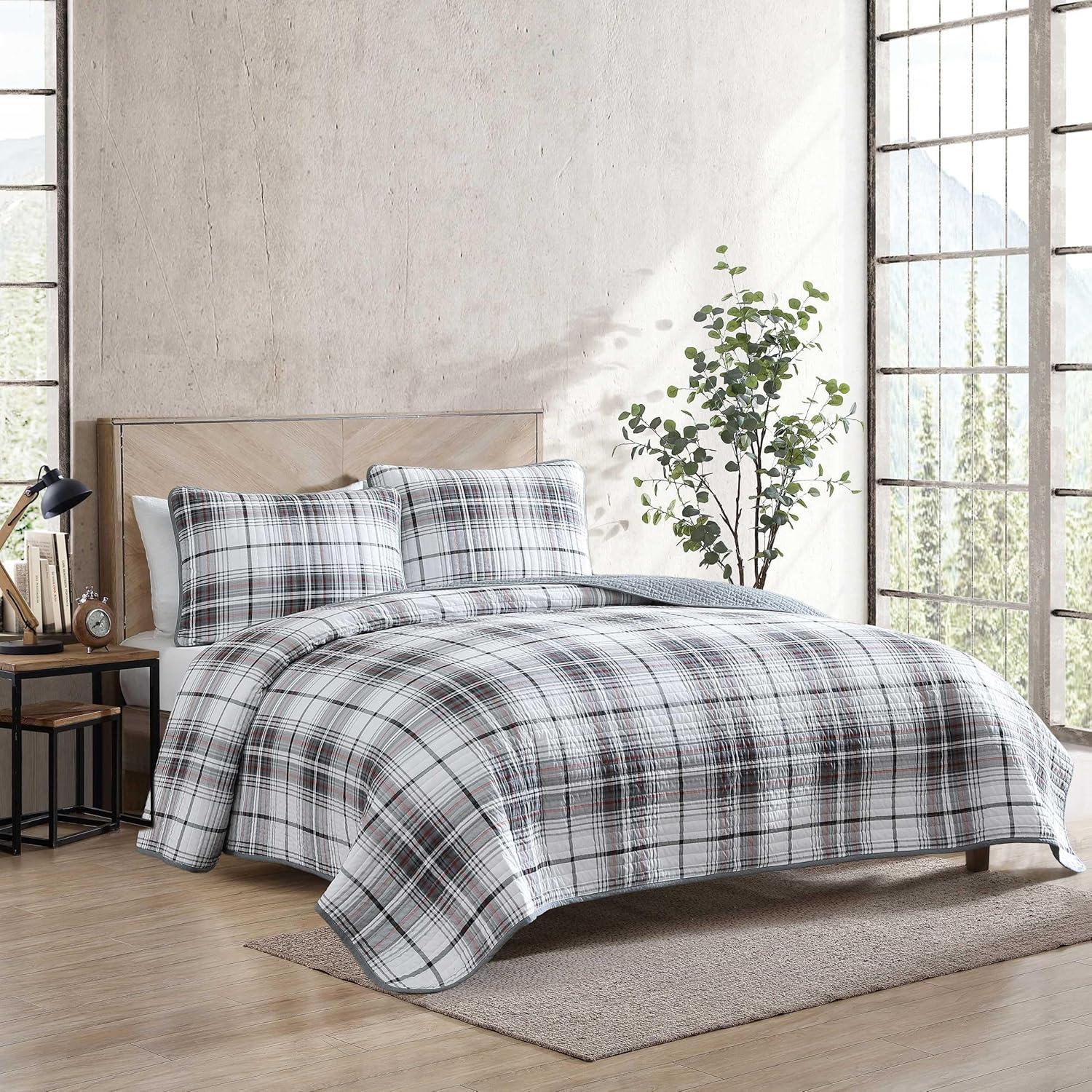 imageEddie Bauer Twin Quilt Set Reversible Cotton Bedding with Matching Sham Home Decor for All Seasons Camano Island Red TwinAlder Plaid Grey