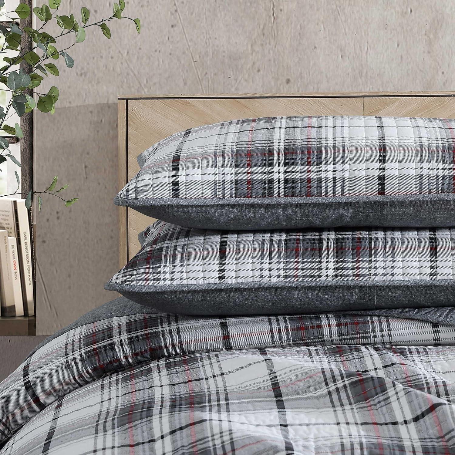 imageEddie Bauer Twin Quilt Set Reversible Cotton Bedding with Matching Sham Home Decor for All Seasons Camano Island Red TwinAlder Plaid Grey