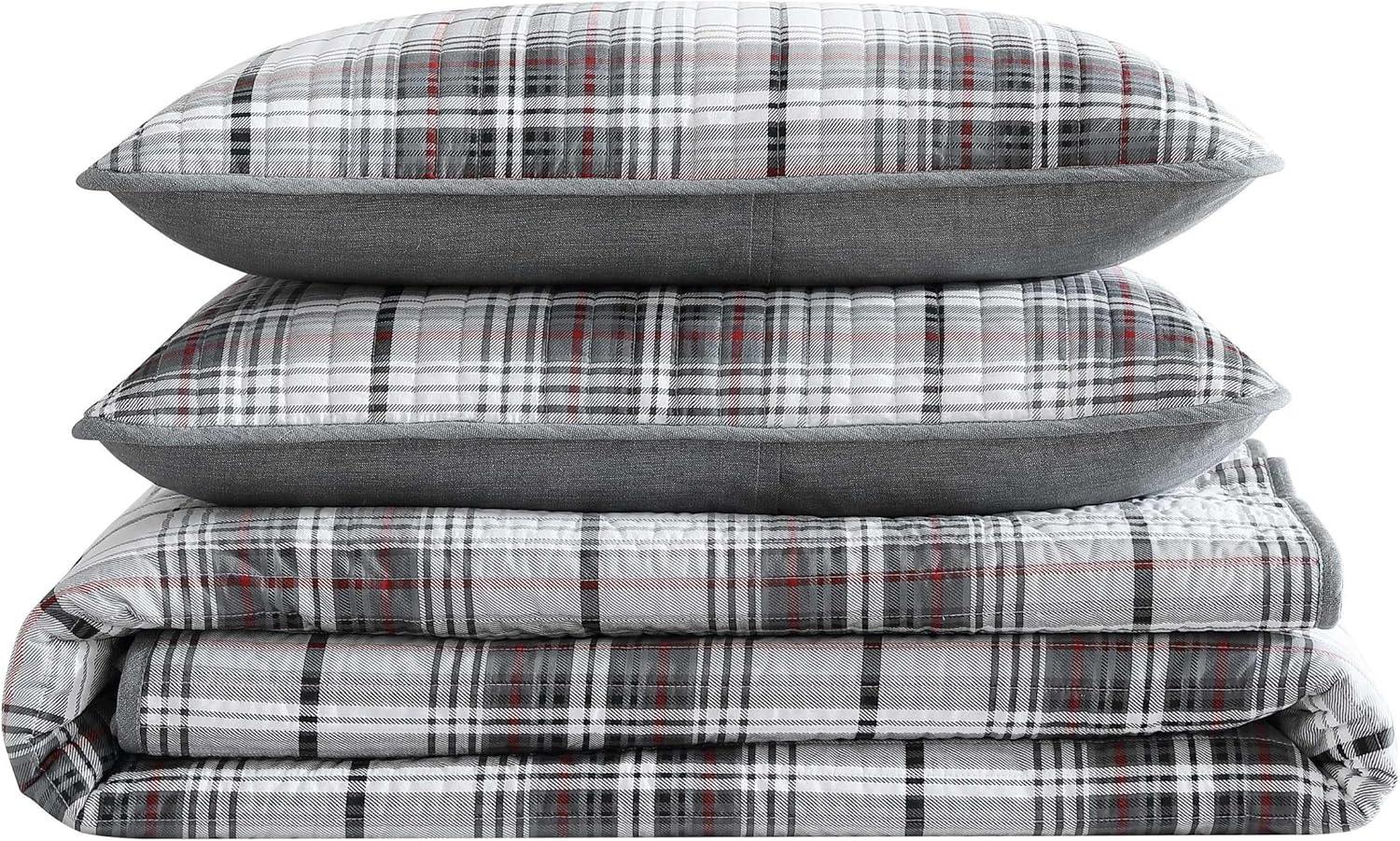 imageEddie Bauer Twin Quilt Set Reversible Cotton Bedding with Matching Sham Home Decor for All Seasons Camano Island Red TwinAlder Plaid Grey