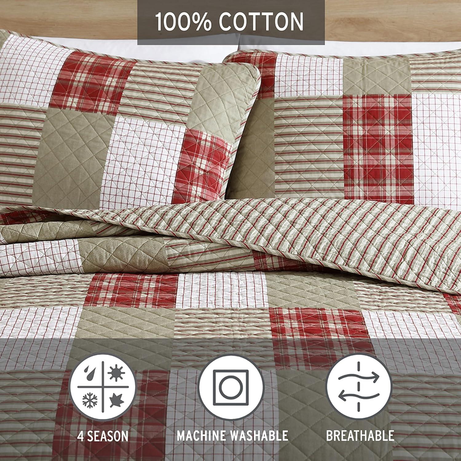 imageEddie Bauer Twin Quilt Set Reversible Cotton Bedding with Matching Sham Home Decor for All Seasons Camano Island Red TwinCamano Island Red
