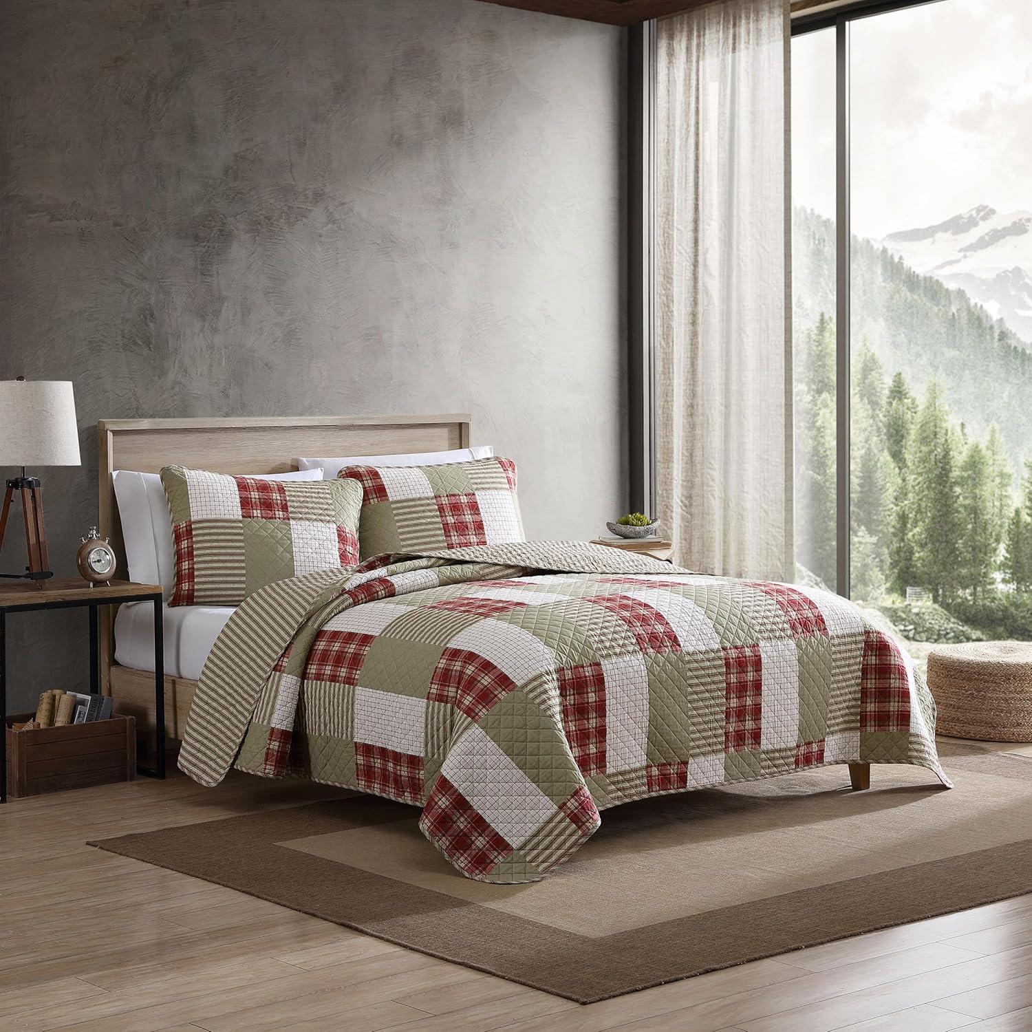 imageEddie Bauer Twin Quilt Set Reversible Cotton Bedding with Matching Sham Home Decor for All Seasons Camano Island Red TwinCamano Island Red