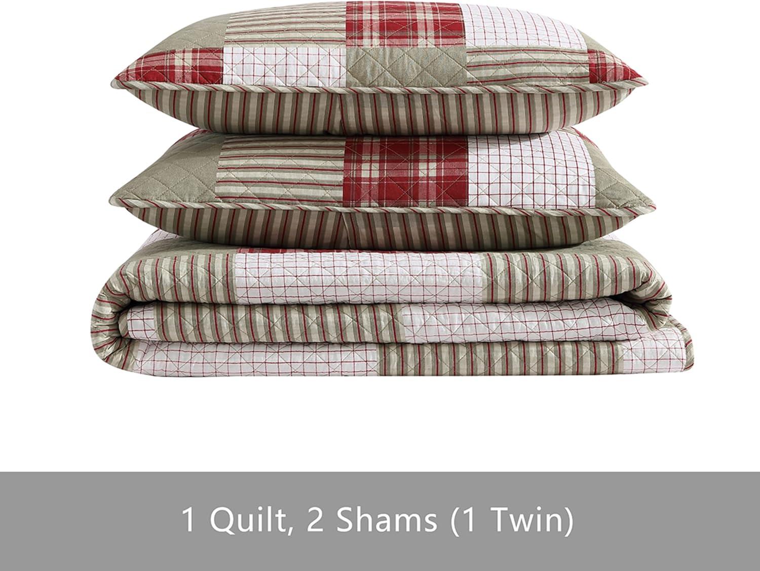 imageEddie Bauer Twin Quilt Set Reversible Cotton Bedding with Matching Sham Home Decor for All Seasons Camano Island Red TwinCamano Island Red